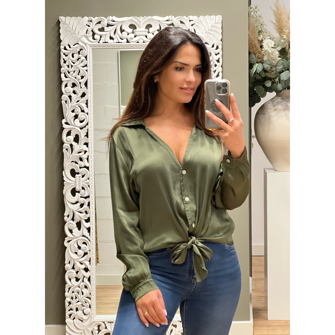 Satin Viscose Blouse One Size army green