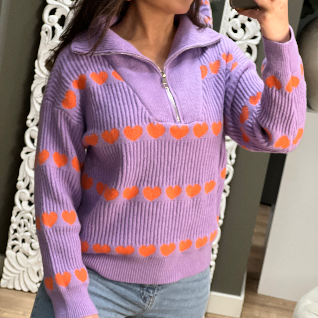 Sweater Heart purple/orange