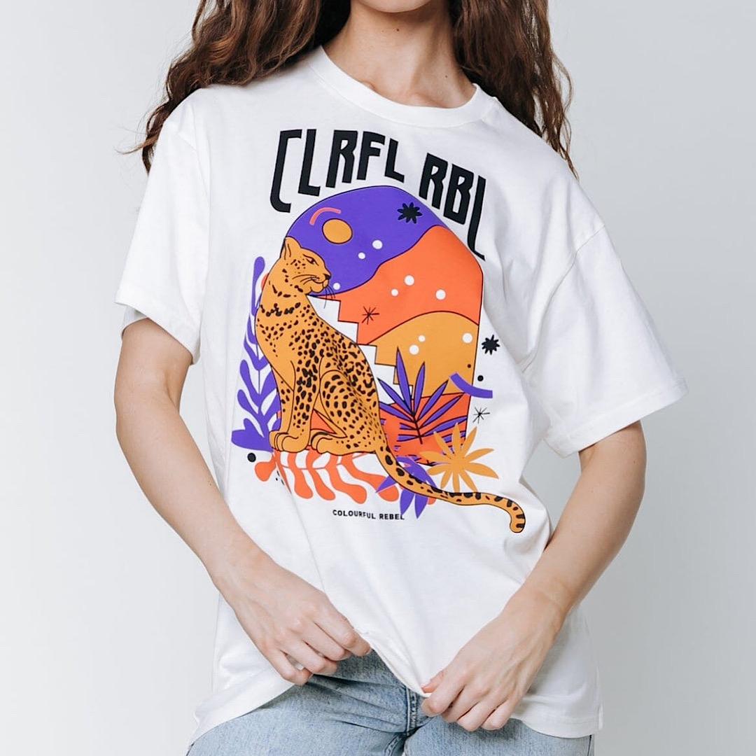 Colourful Rebel Panther Moon Loosefit Tee off white